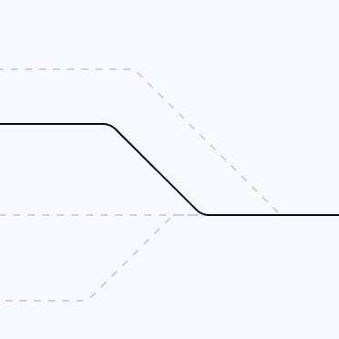 Solid descending line crossing a dashed line illustrating causality versus correlation analysis