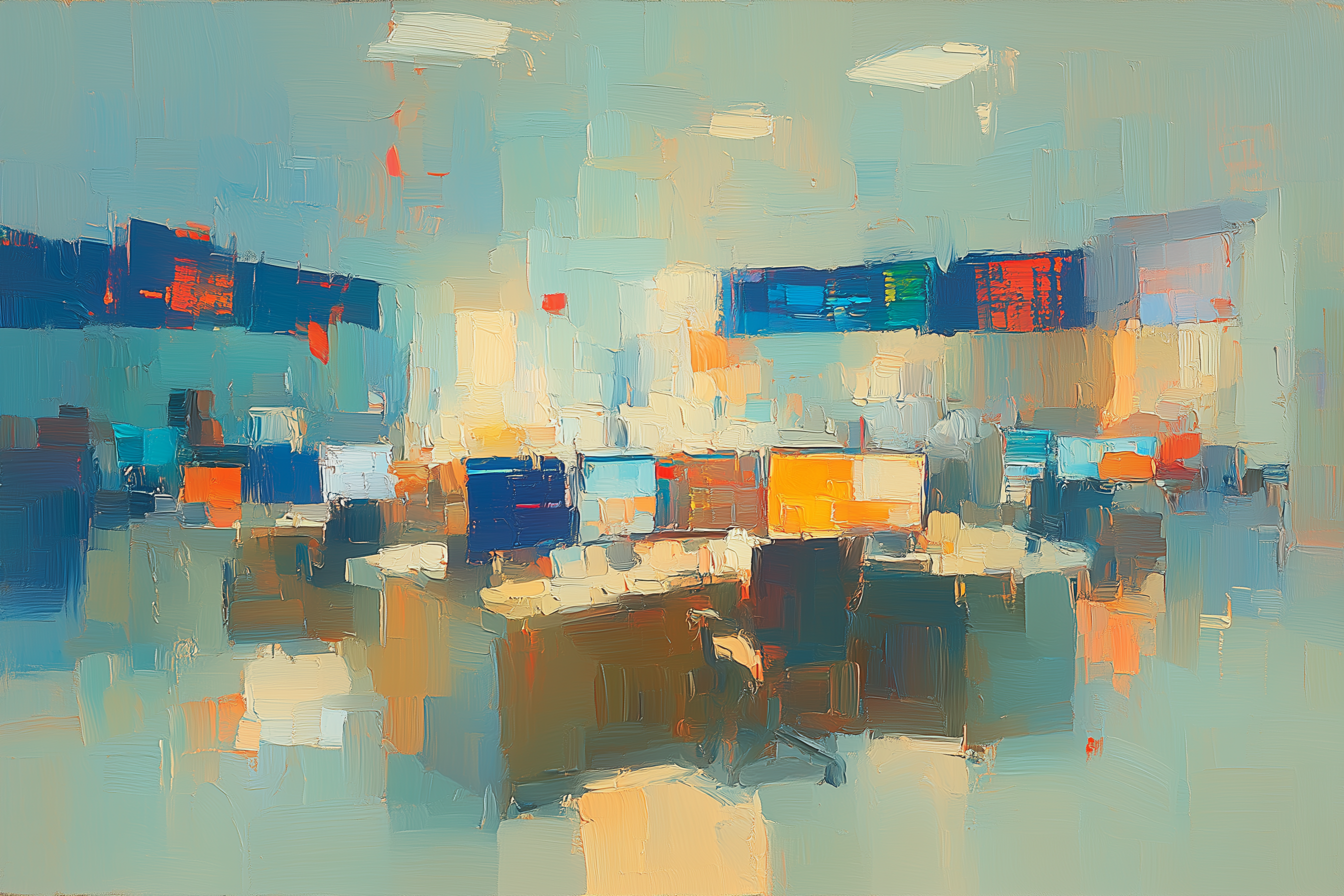 Oil painting of a data center with rows of colorful server screens and monitors