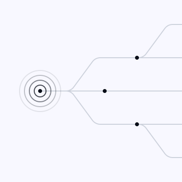 Abstract illustration of concentric circles connecting to branching workflow lines representing agentic workflows
